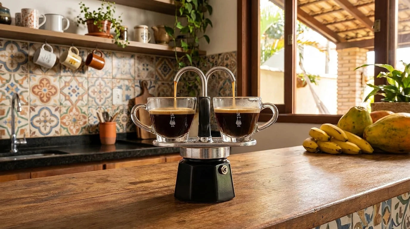 Café a dois, servido na hora.