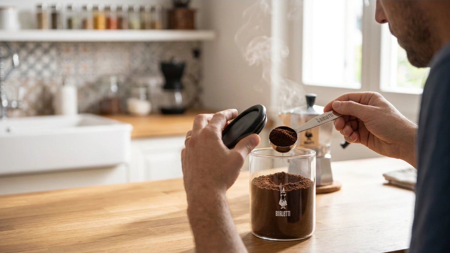 Café organizado na bancada