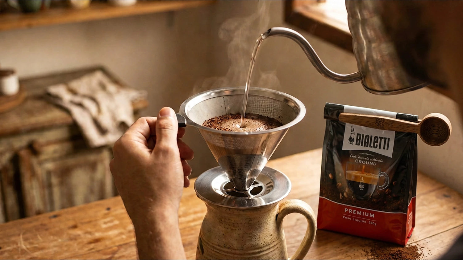 Café coado, sem desperdício de papel