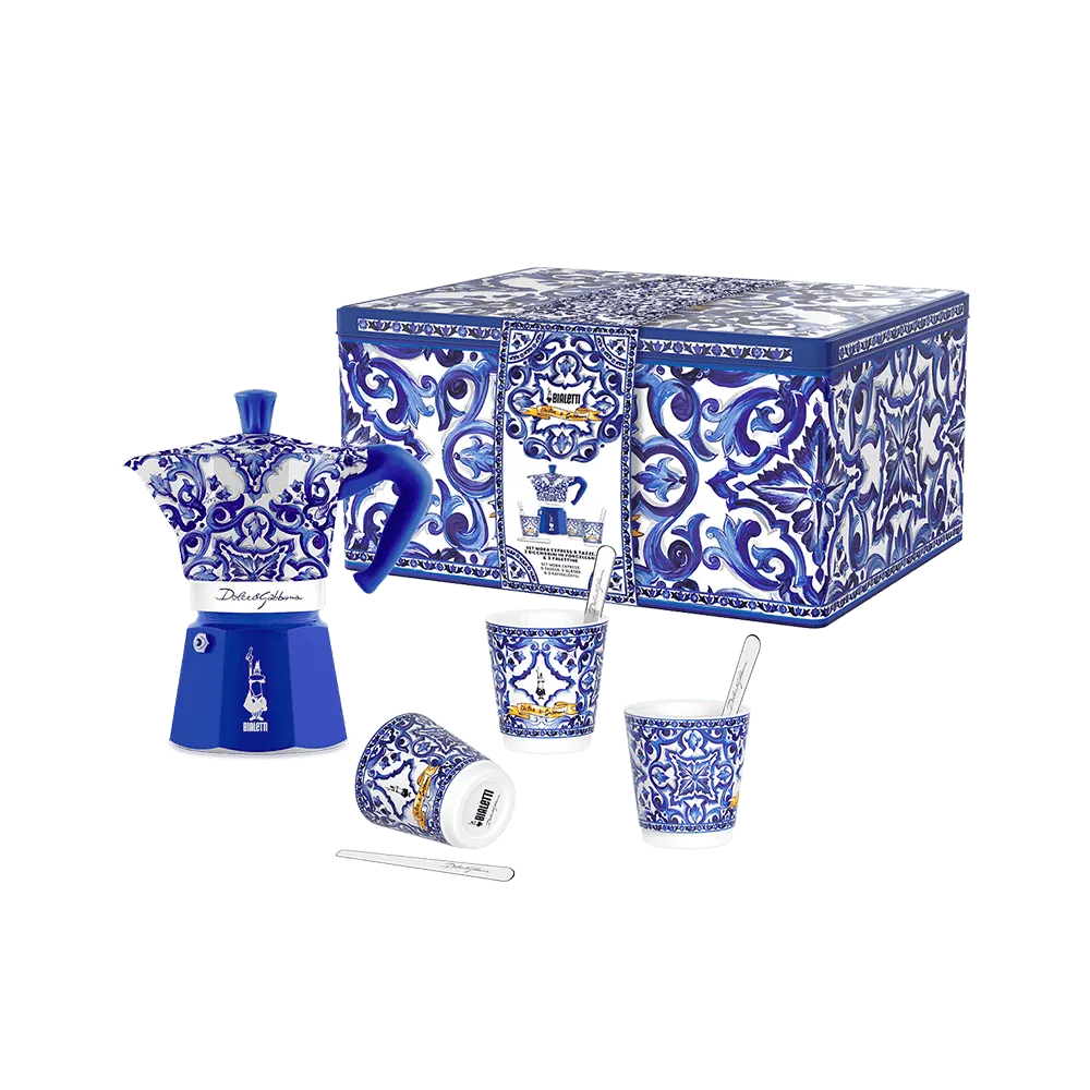 Kit Cafeteira Italiana Bialetti Moka Express Dolce & Gabbana Blu Med